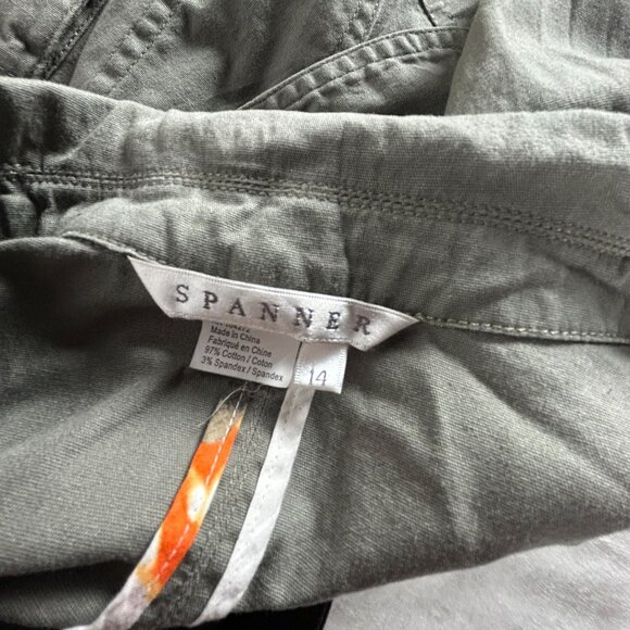 Spanner Womens Olive Green Blazer Jacket Size 14 Button-Up Cotton Blend Stretch - Picture 3 of 6